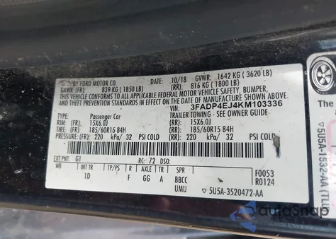 2019 Ford Fiesta Se z USA, uszkodzony, nr VIN 3FADP4EJ4KM103336